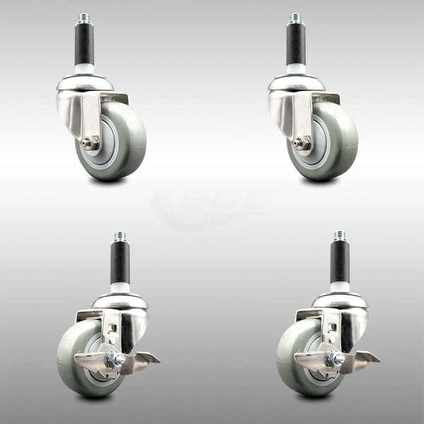 Service Caster 3 Inch 316SS Gray Poly Swivel 7/8 Inch Expanding Stem Caster Brake SCC, 2PK SCC-SS316EX20S314-PPUB-2-TLB-2-78 - main